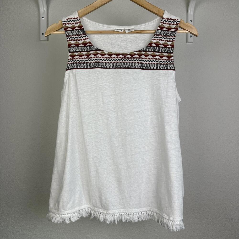 M Women’s Artisan NY Fringe Hem Tank Top Off White Orange Tan Black